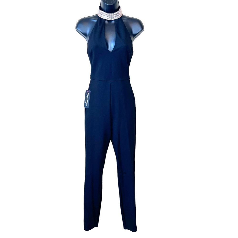 Bebe Black Jeweled Halter Neck Jumpsuit